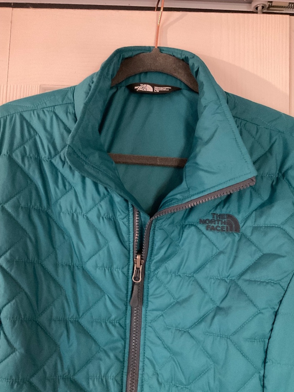 The North Face Womens Quilted Puffer Full Zip Jacket Coat Size L Large Teal